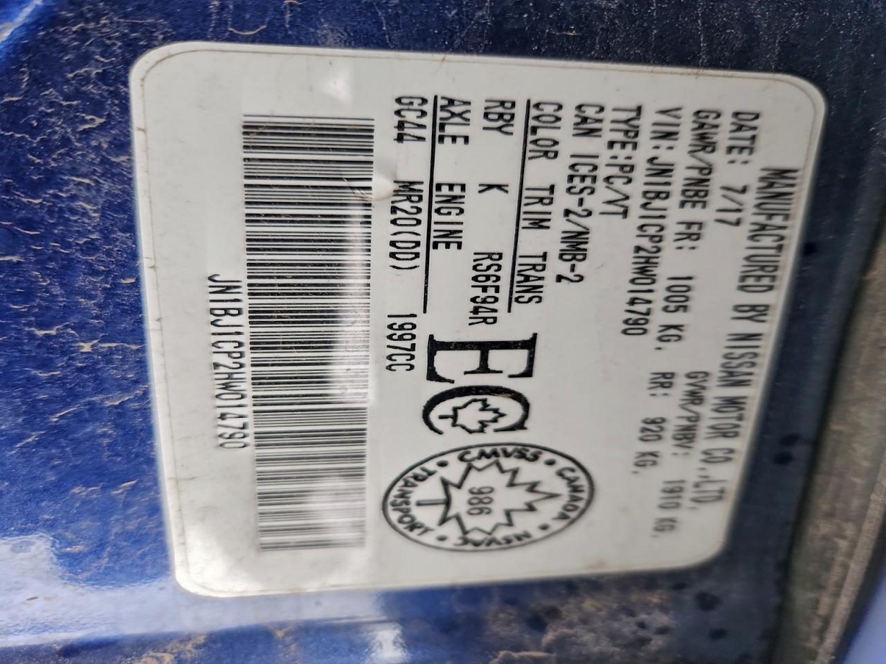 2017 Nissan Qashqai S VIN: JN1BJ1CP2HW014790 Lot: 95104505