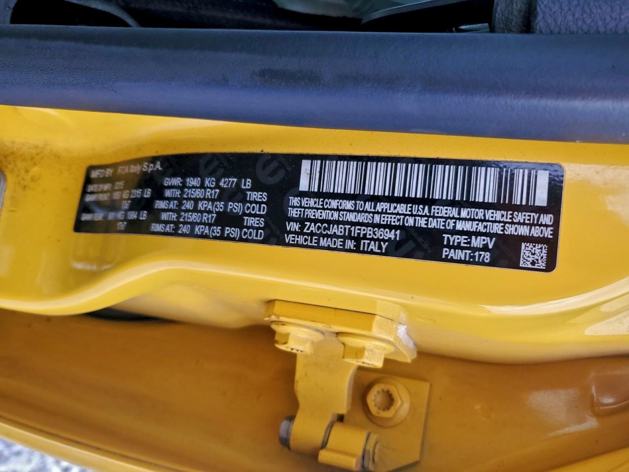 2015 Jeep Renegade Latitude VIN: ZACCJABT1FPB36941 Lot: 96084585