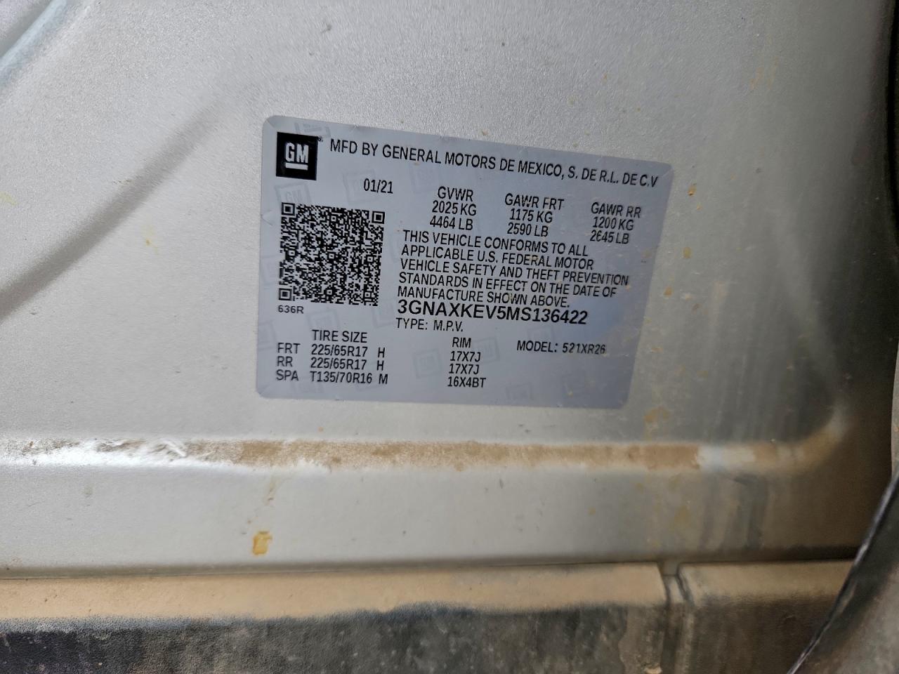 2021 Chevrolet Equinox Lt VIN: 3GNAXKEV5MS136422 Lot: 94817955