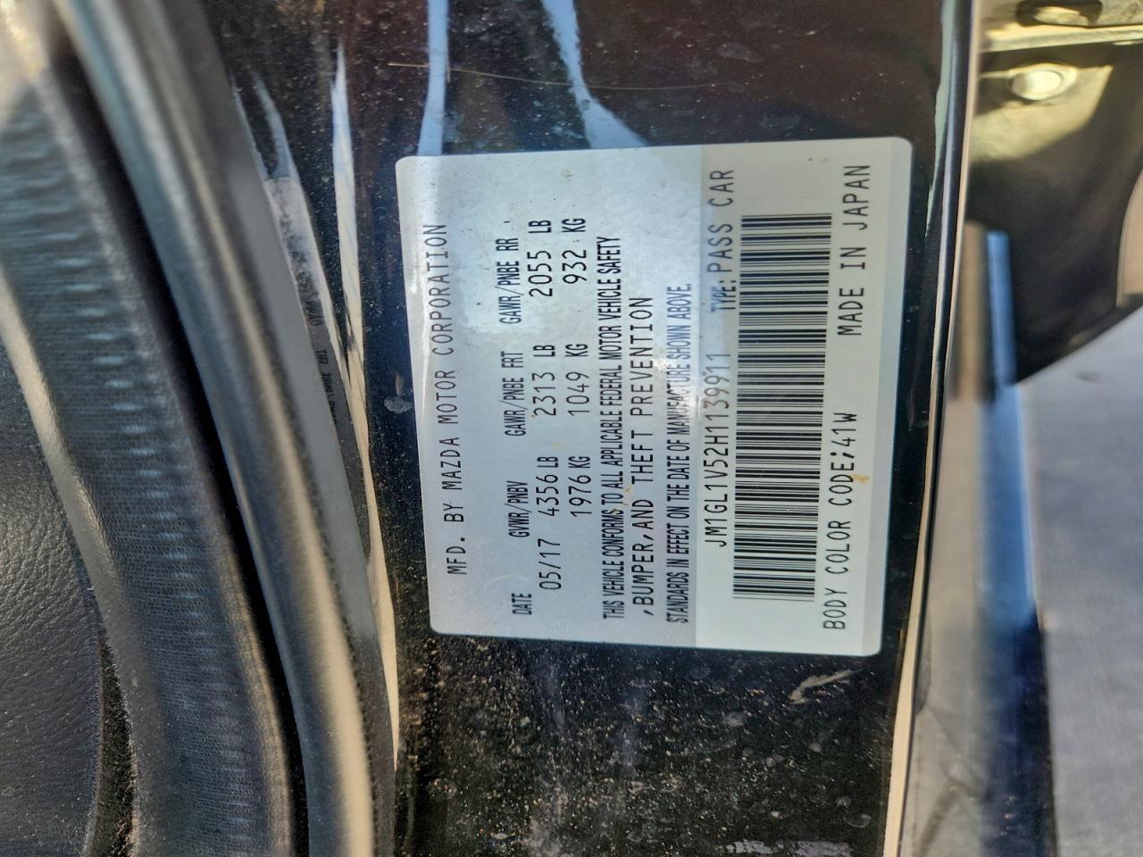 2017 Mazda 6 Touring VIN: JM1GL1V52H1139911 Lot: 95411015