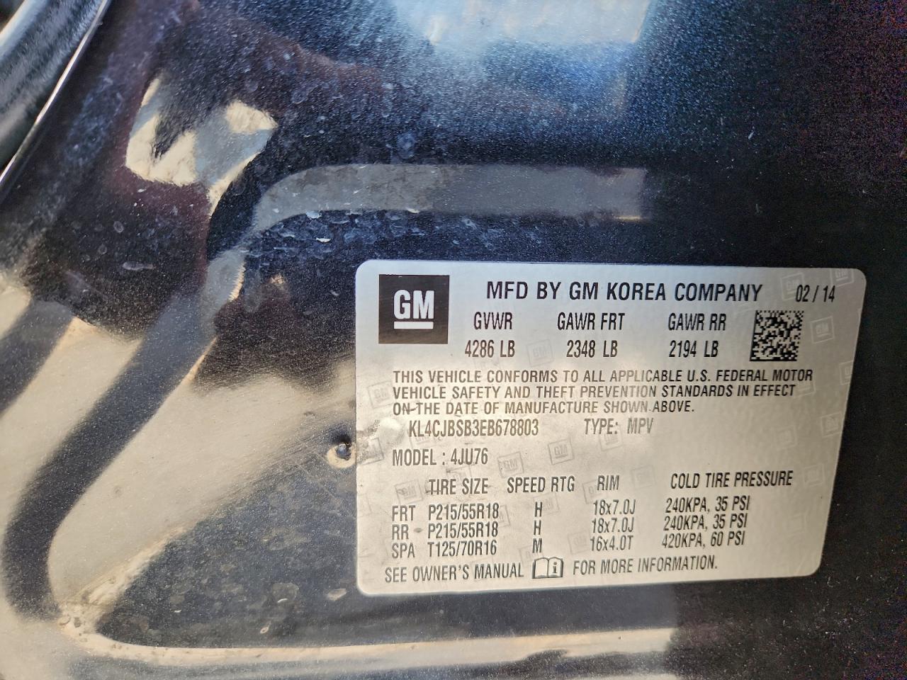 2014 Buick Encore Convenience VIN: KL4CJBSB3EB678803 Lot: 96581065