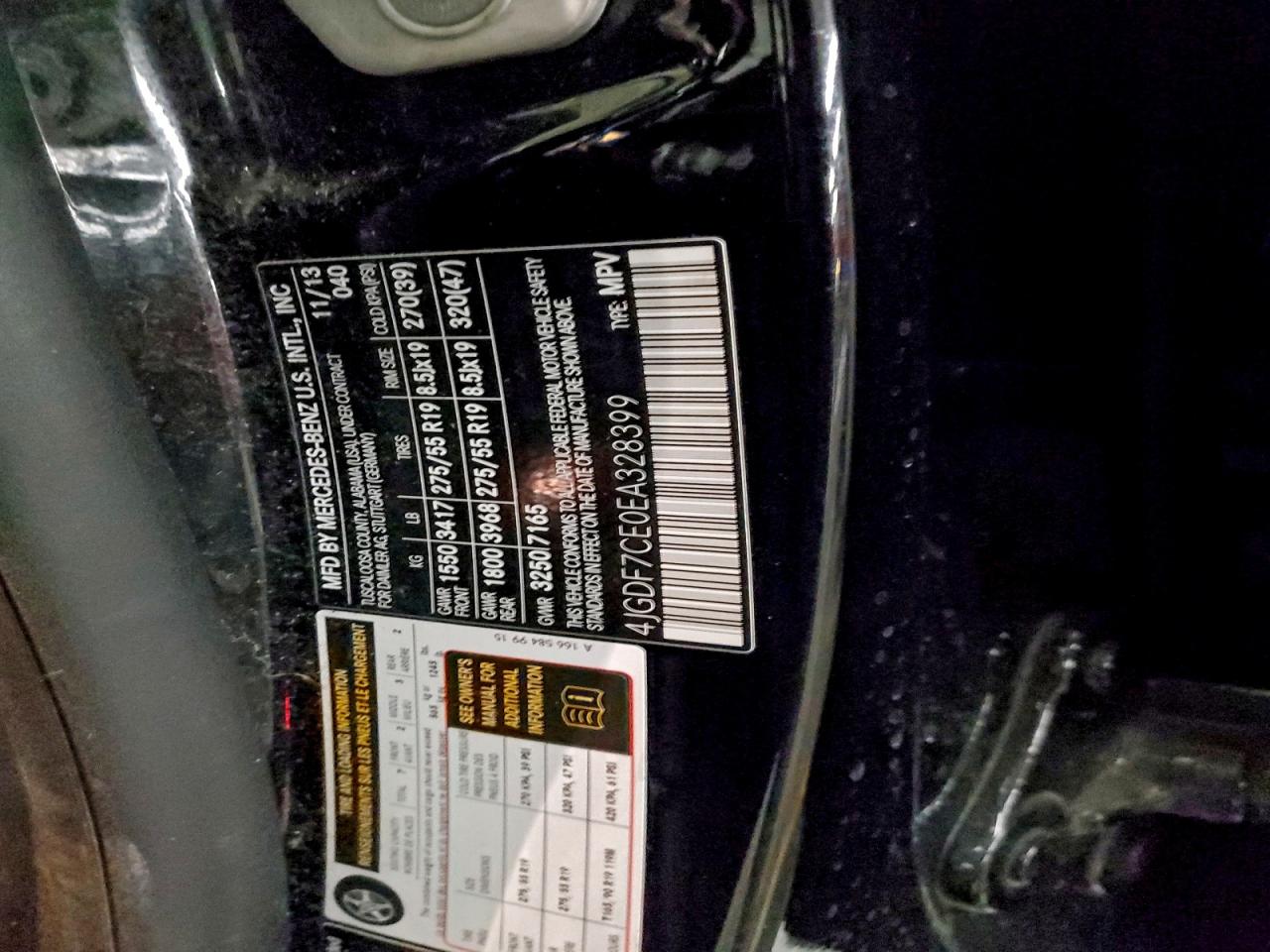 2014 Mercedes-Benz Gl 450 4Matic VIN: 4JGDF7CE0EA328399 Lot: 95894205