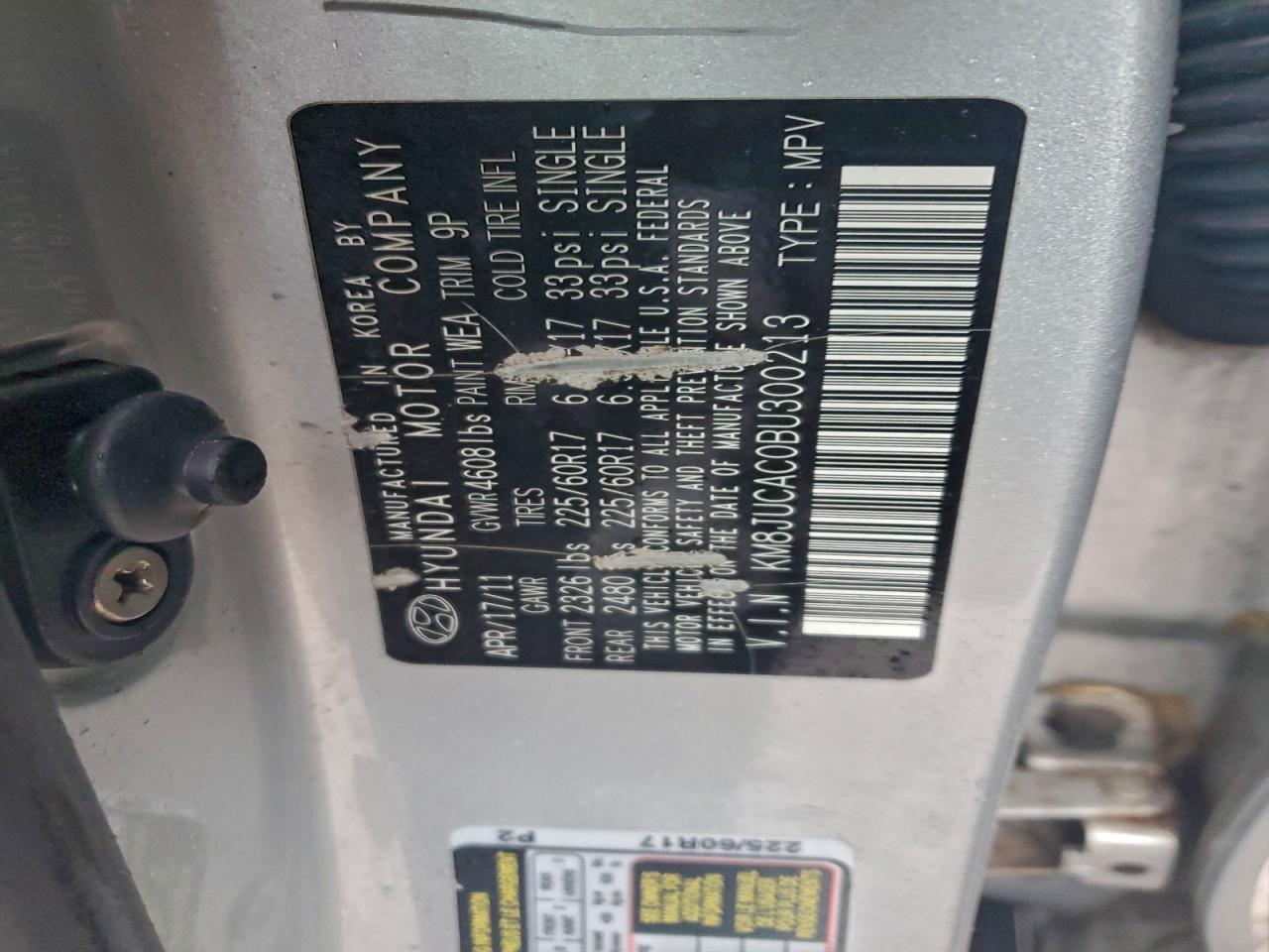 2011 Hyundai Tucson Gls VIN: KM8JUCAC0BU300213 Lot: 95307085