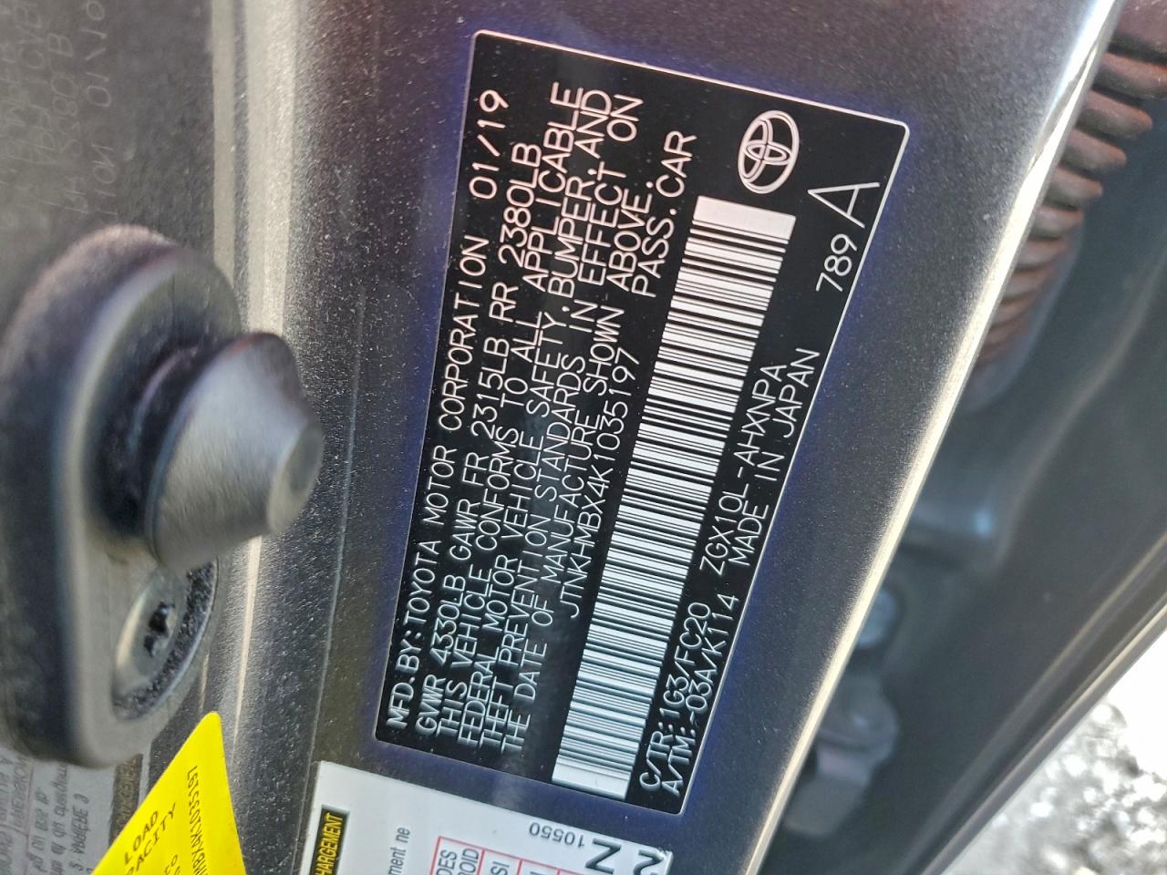 2019 Toyota C-Hr Xle VIN: JTNKHMBX4K1035197 Lot: 94898215