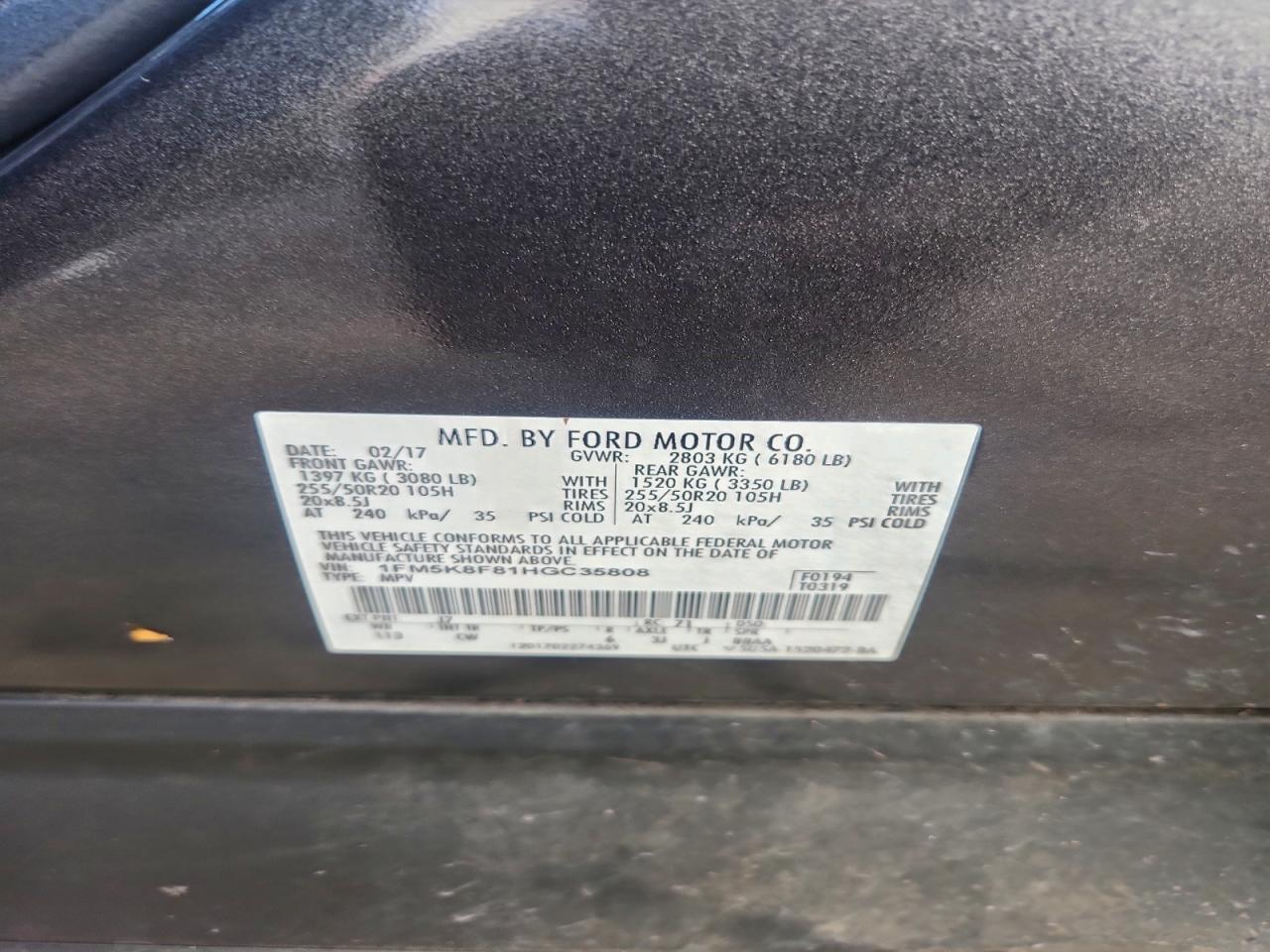 2017 Ford Explorer Limited VIN: 1FM5K8F81HGC35808 Lot: 94948015