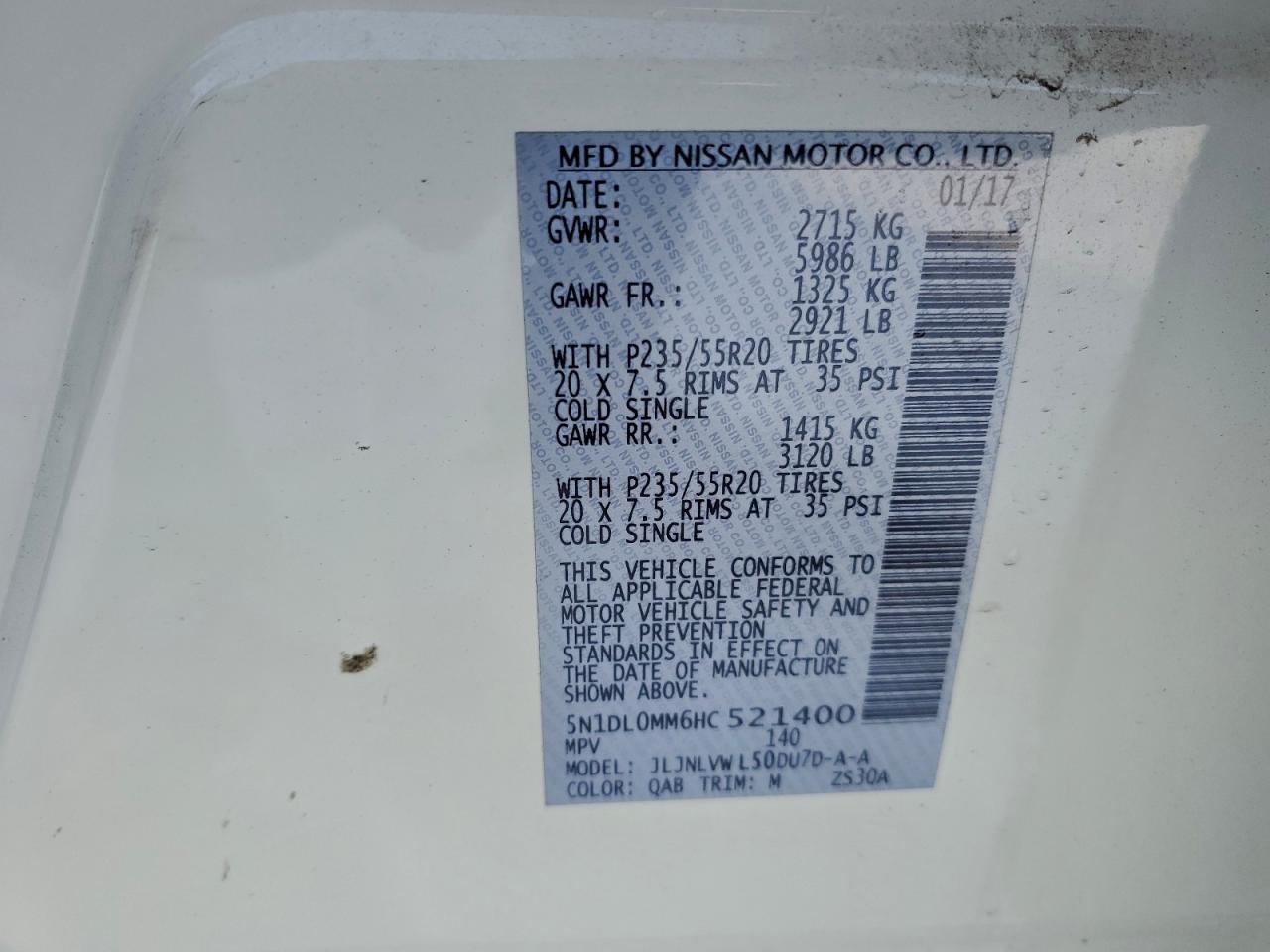 2017 Infiniti Qx60 VIN: 5N1DL0MM6HC521400 Lot: 95610165