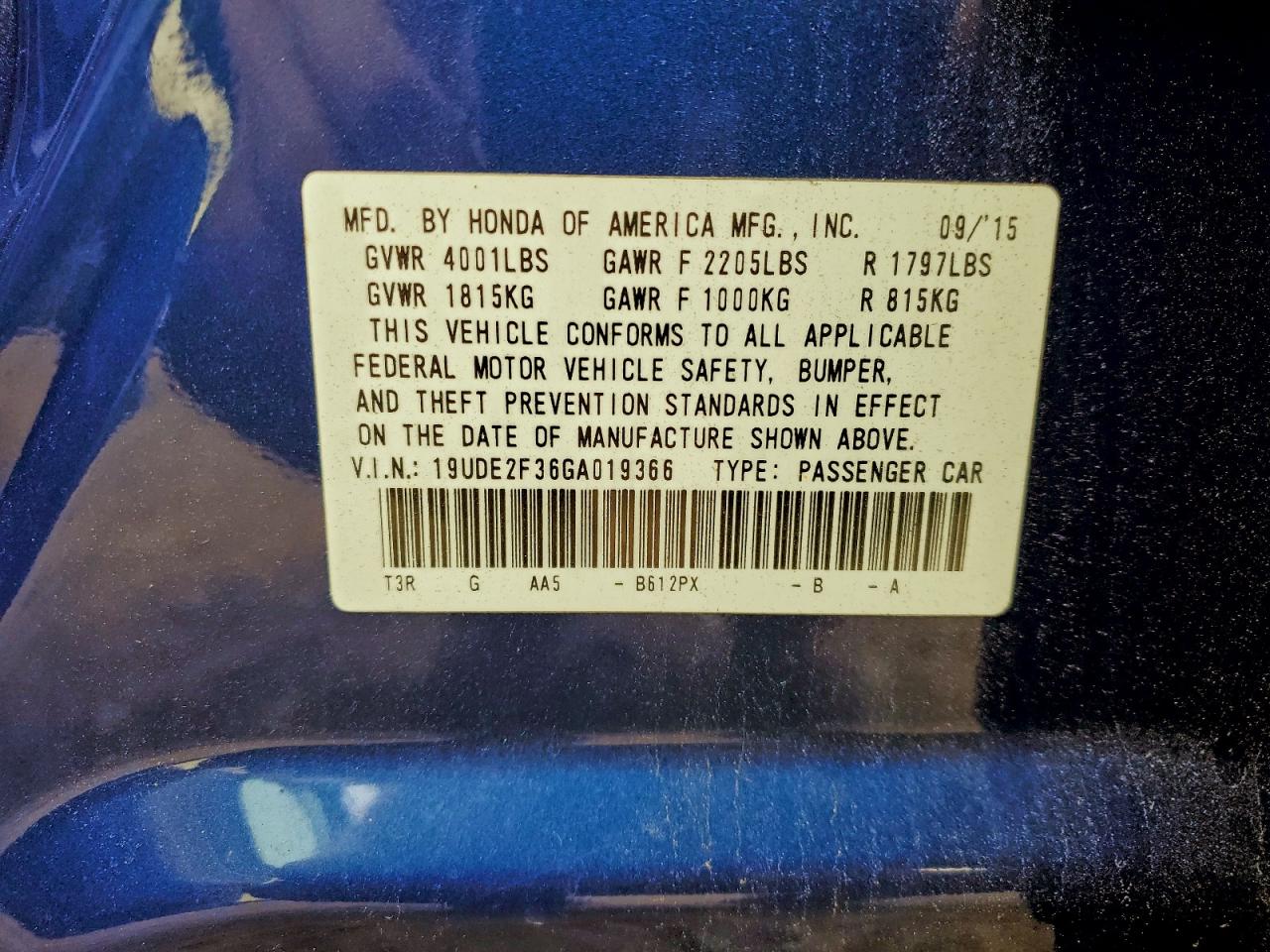 2016 Acura Ilx Base Watch Plus VIN: 19UDE2F36GA019366 Lot: 95934015