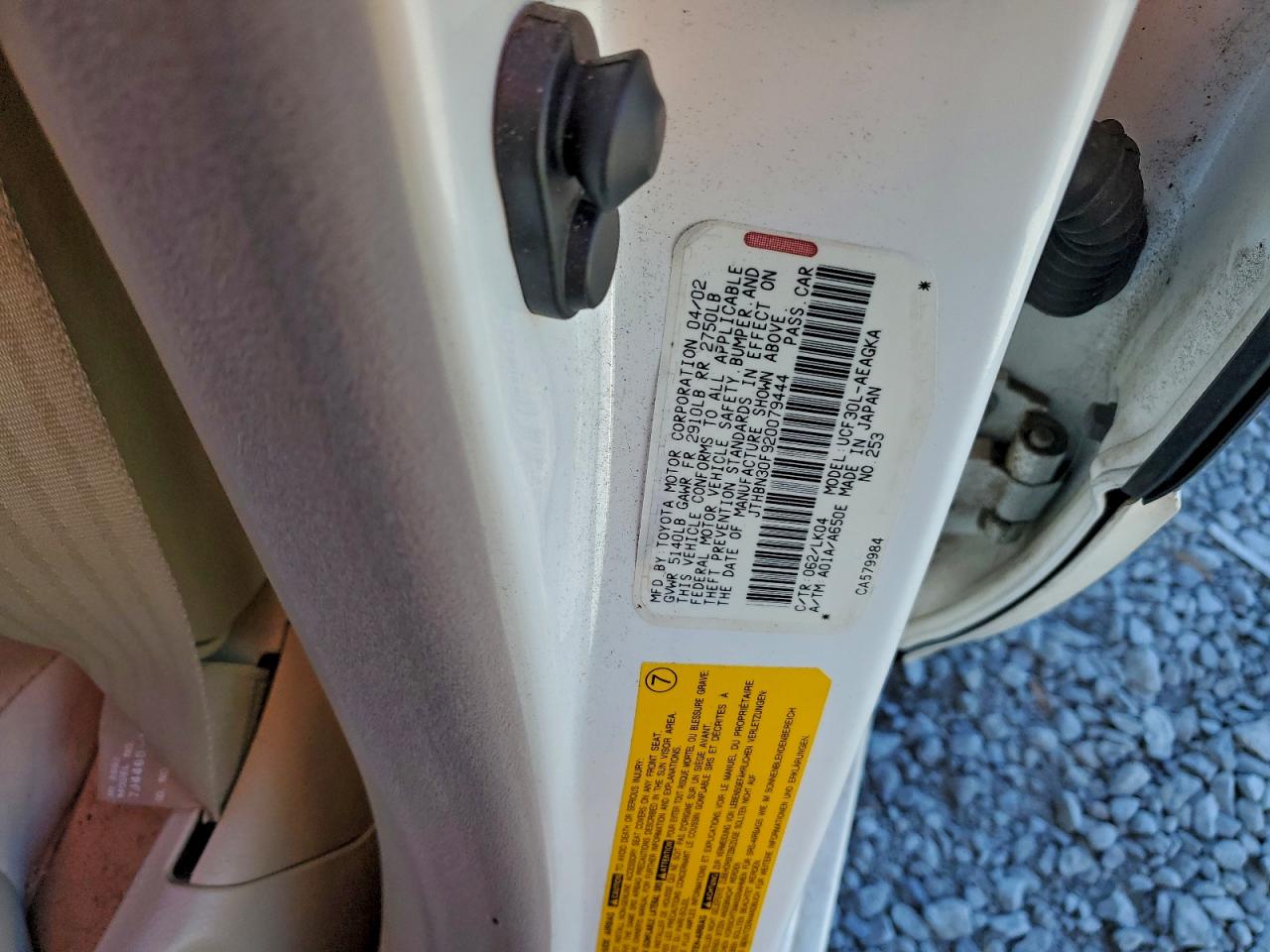 2002 Lexus Ls 430 VIN: JTHBN30F920079444 Lot: 96992185