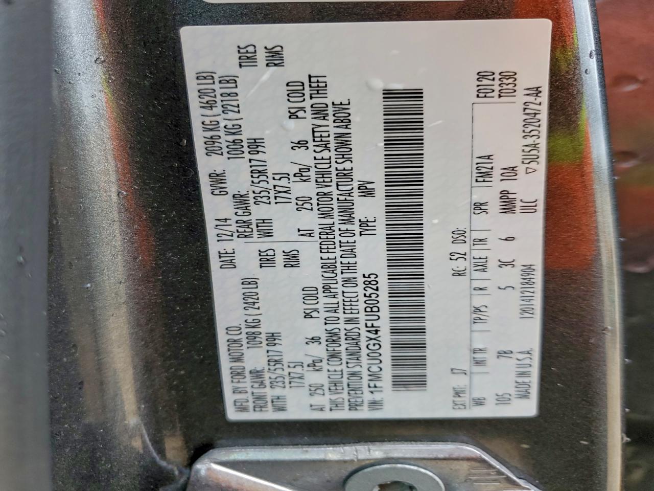 2015 Ford Escape Se VIN: 1FMCU0GX4FUB05285 Lot: 94724855