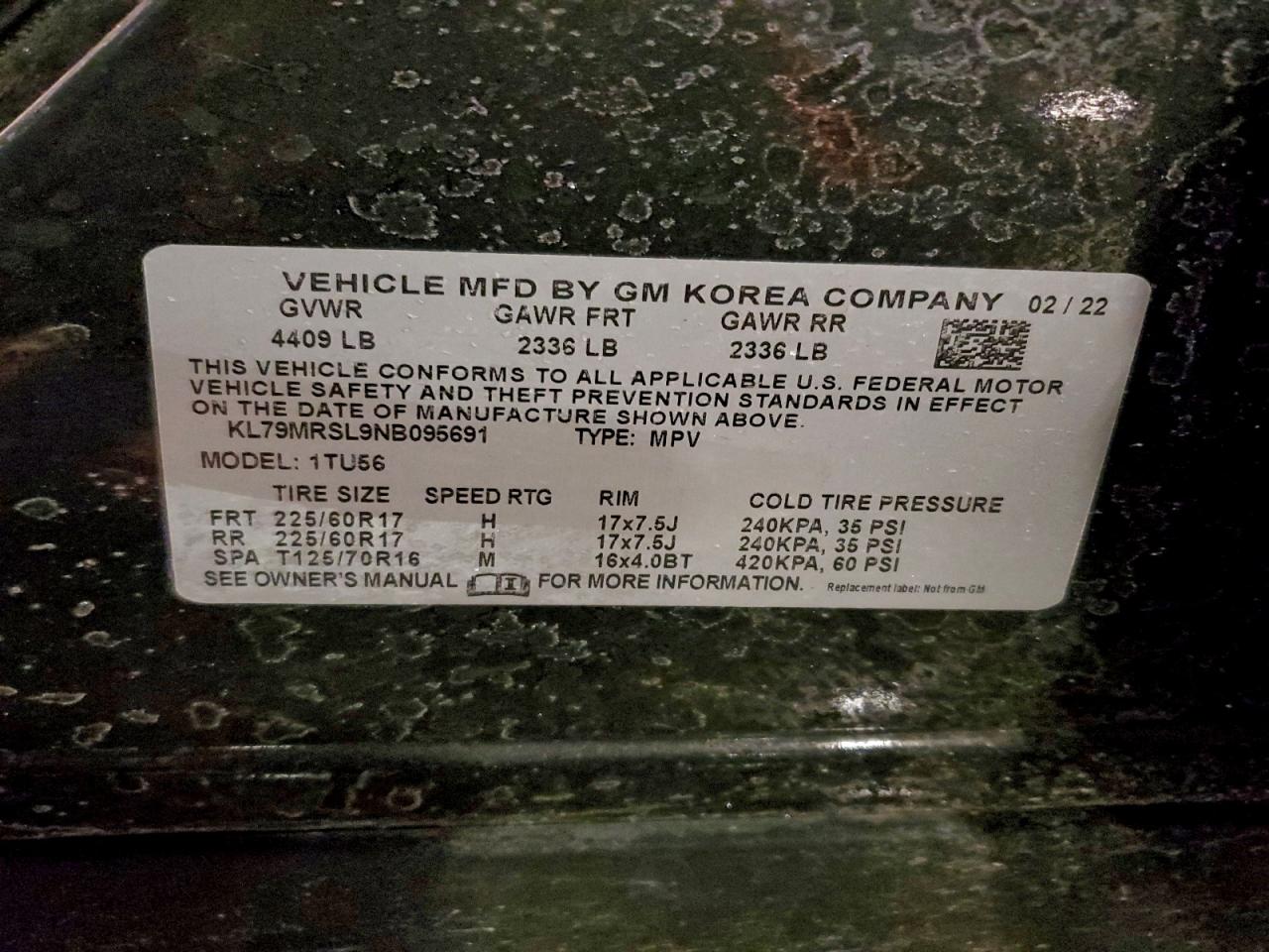 2022 Chevrolet Trailblazer Lt VIN: KL79MRSL9NB095691 Lot: 94578735