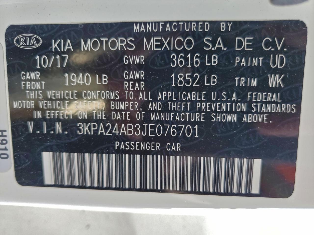 2018 Kia Rio Lx VIN: 3KPA24AB3JE076701 Lot: 95255155