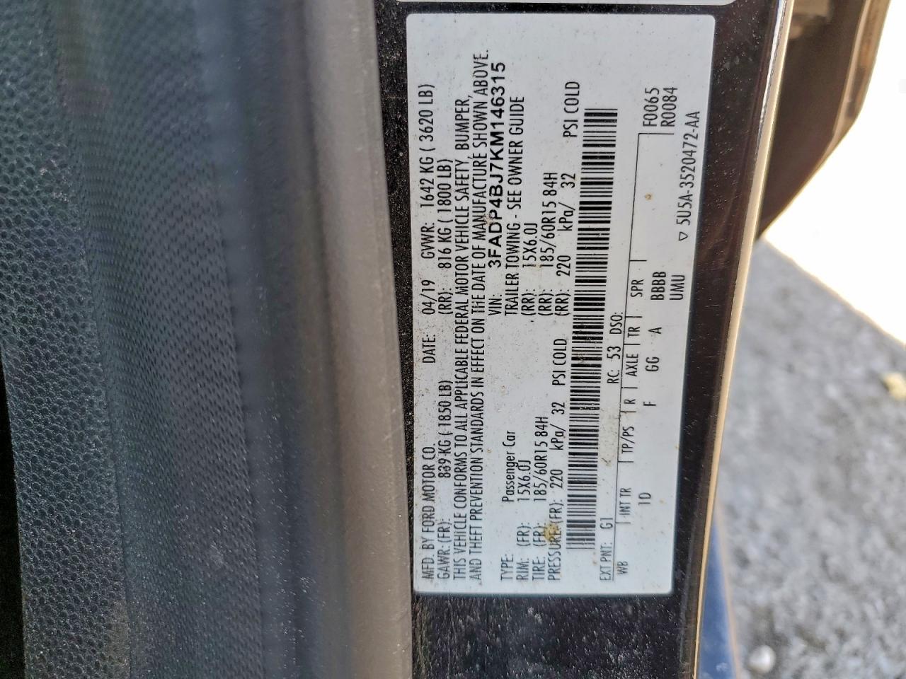 2019 Ford Fiesta Se VIN: 3FADP4BJ7KM146315 Lot: 94647445