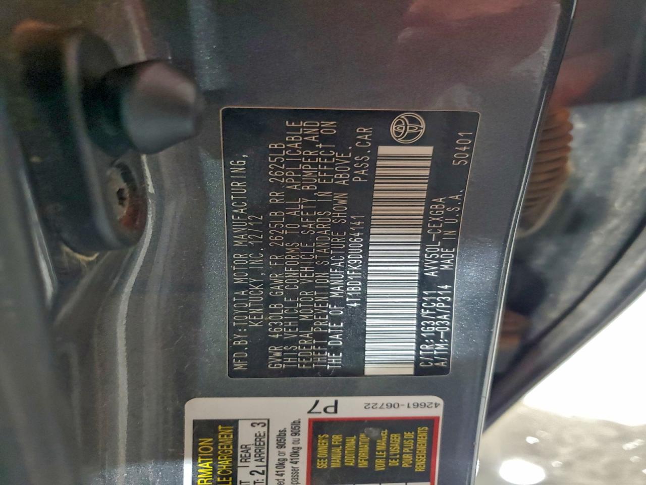 2013 Toyota Camry Hybrid VIN: 4T1BD1FK9DU064141 Lot: 93773195