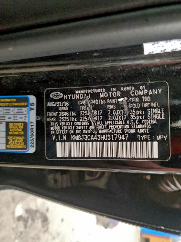 2017 Hyundai Tucson Limited VIN: KM8J3CA43HU317947 Lot: 96281255