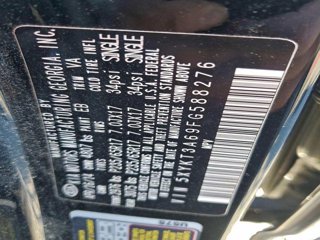 2015 Kia Sorento Lx VIN: 5XYKT3A69FG588276 Lot: 95798915