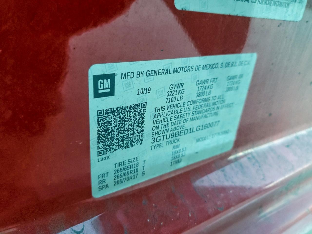 2020 GMC Sierra K1500 Sle VIN: 3GTU9BED1LG160077 Lot: 95938105