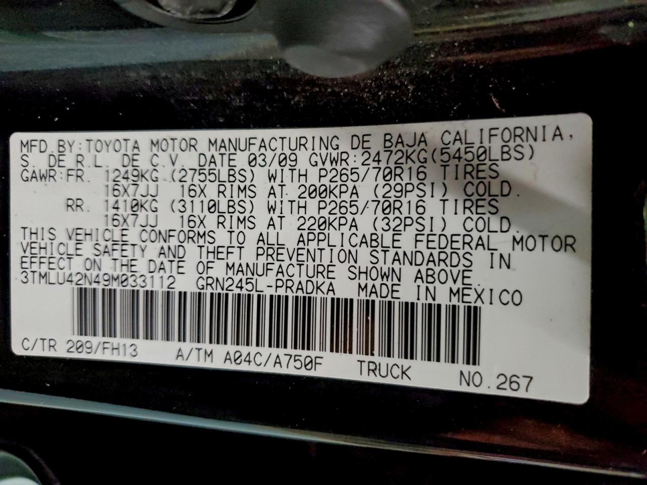 2009 Toyota Tacoma Double Cab VIN: 3TMLU42N49M033112 Lot: 96322975