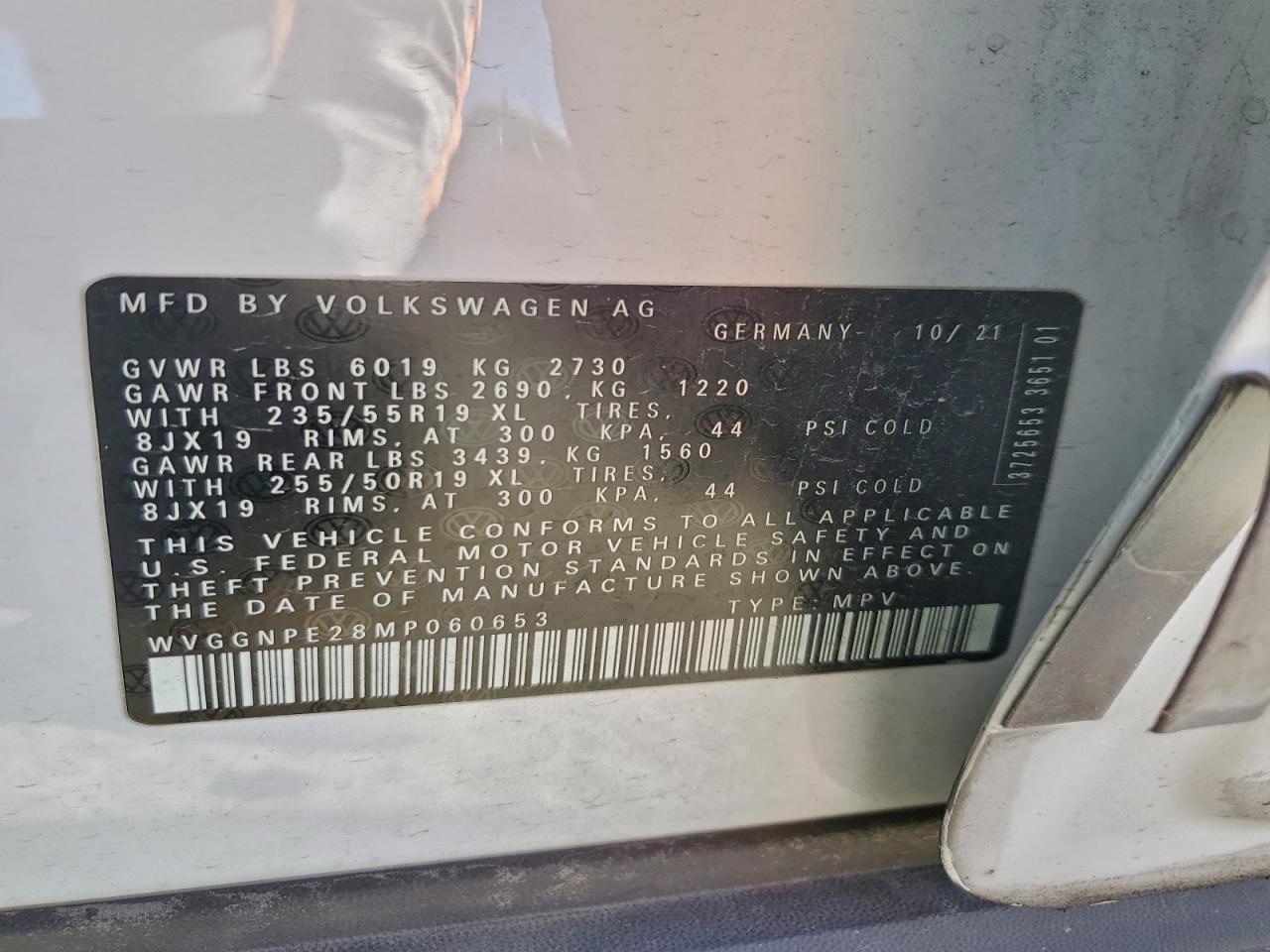 2021 Volkswagen Id.4 Pro S VIN: WVGGNPE28MP060653 Lot: 92757805