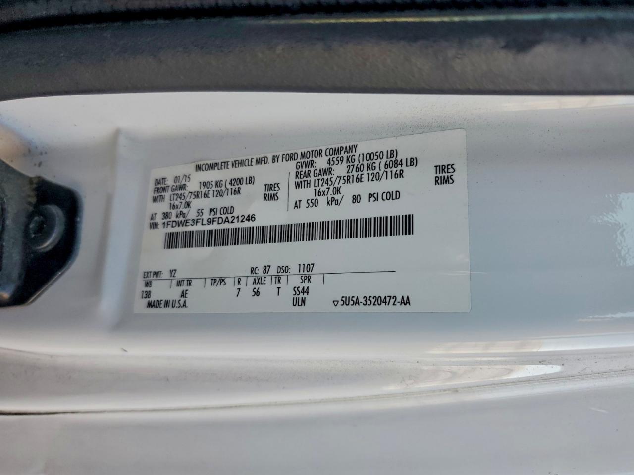 2015 Ford E350 Box Truck VIN: 1FDWE3FL9FDA21246 Lot: 96347665