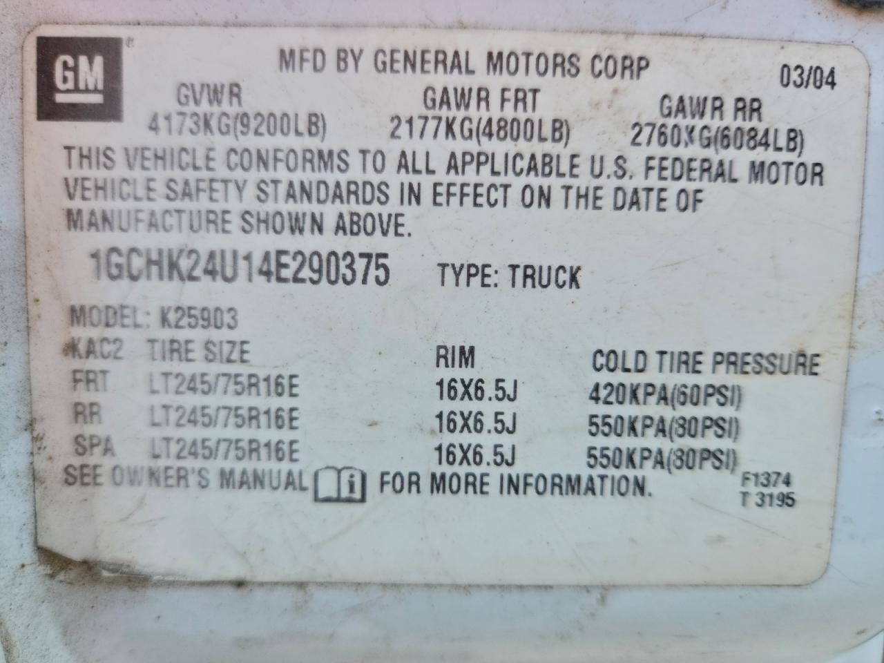 2004 Chevrolet Silverado K2500 Heavy Duty VIN: 1GCHK24U14E290375 Lot: 94463315