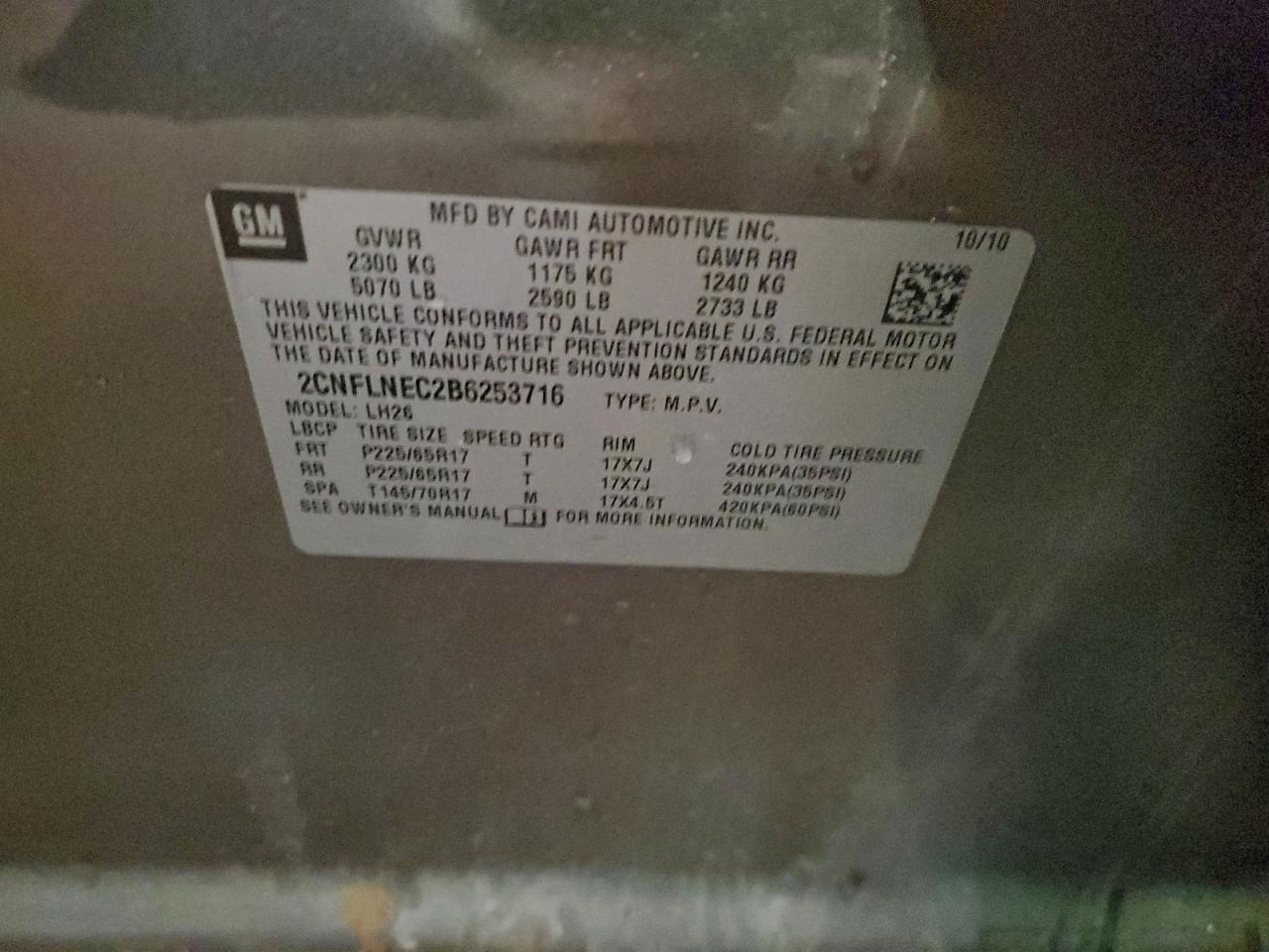 2011 Chevrolet Equinox Lt VIN: 2CNFLNEC2B6253716 Lot: 95843315