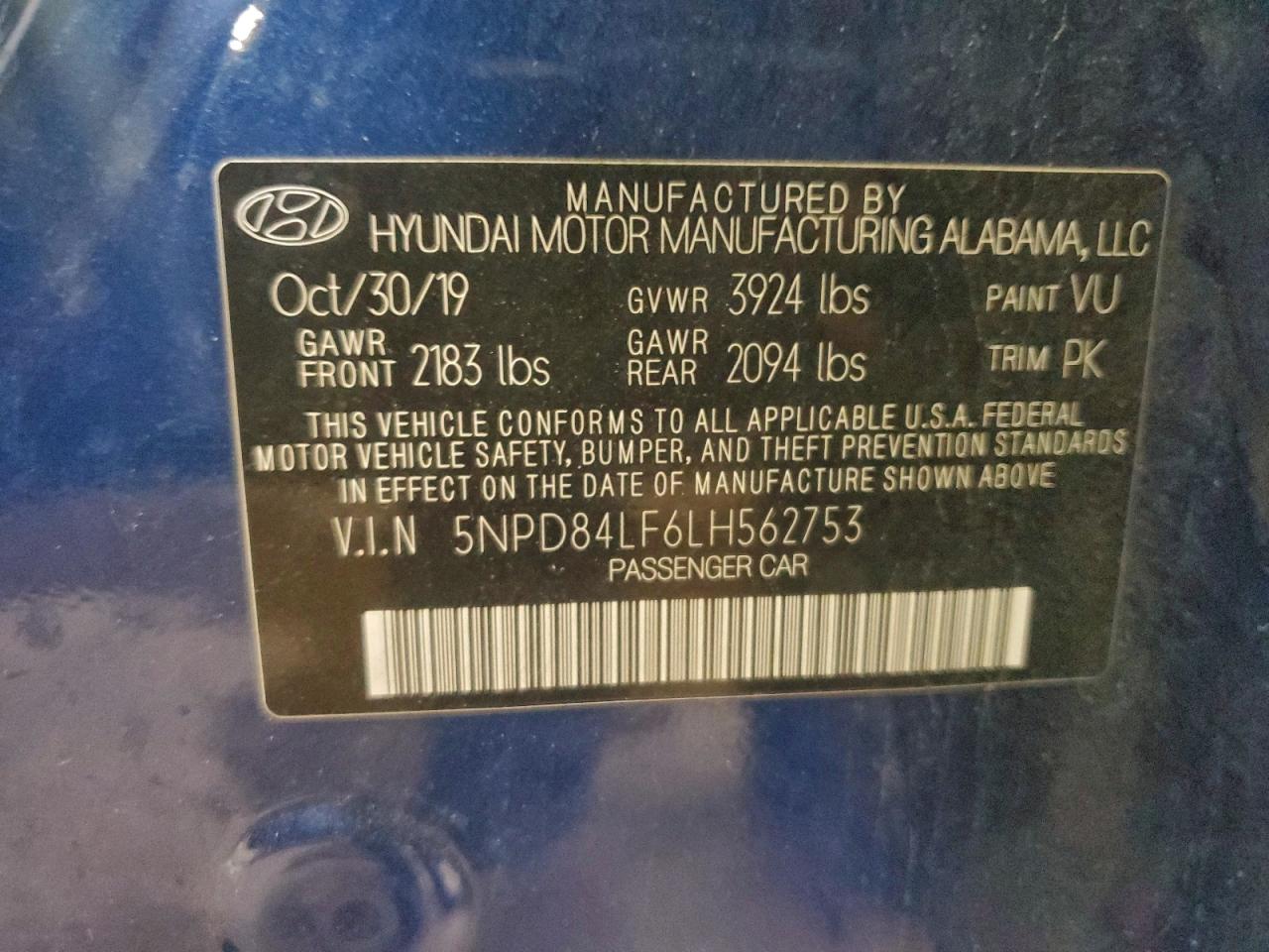 2020 Hyundai Elantra Sel VIN: 5NPD84LF6LH562753 Lot: 96304605