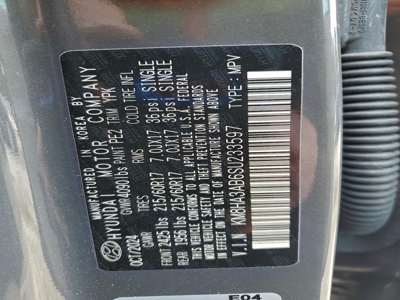 2025 Hyundai Kona Se VIN: KM8HA3AB6SU233597 Lot: 96847215