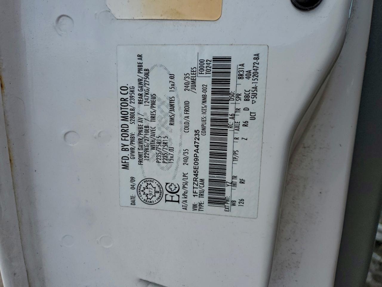 2009 Ford Ranger Super Cab VIN: 1FTZR45E09PA47235 Lot: 94308345