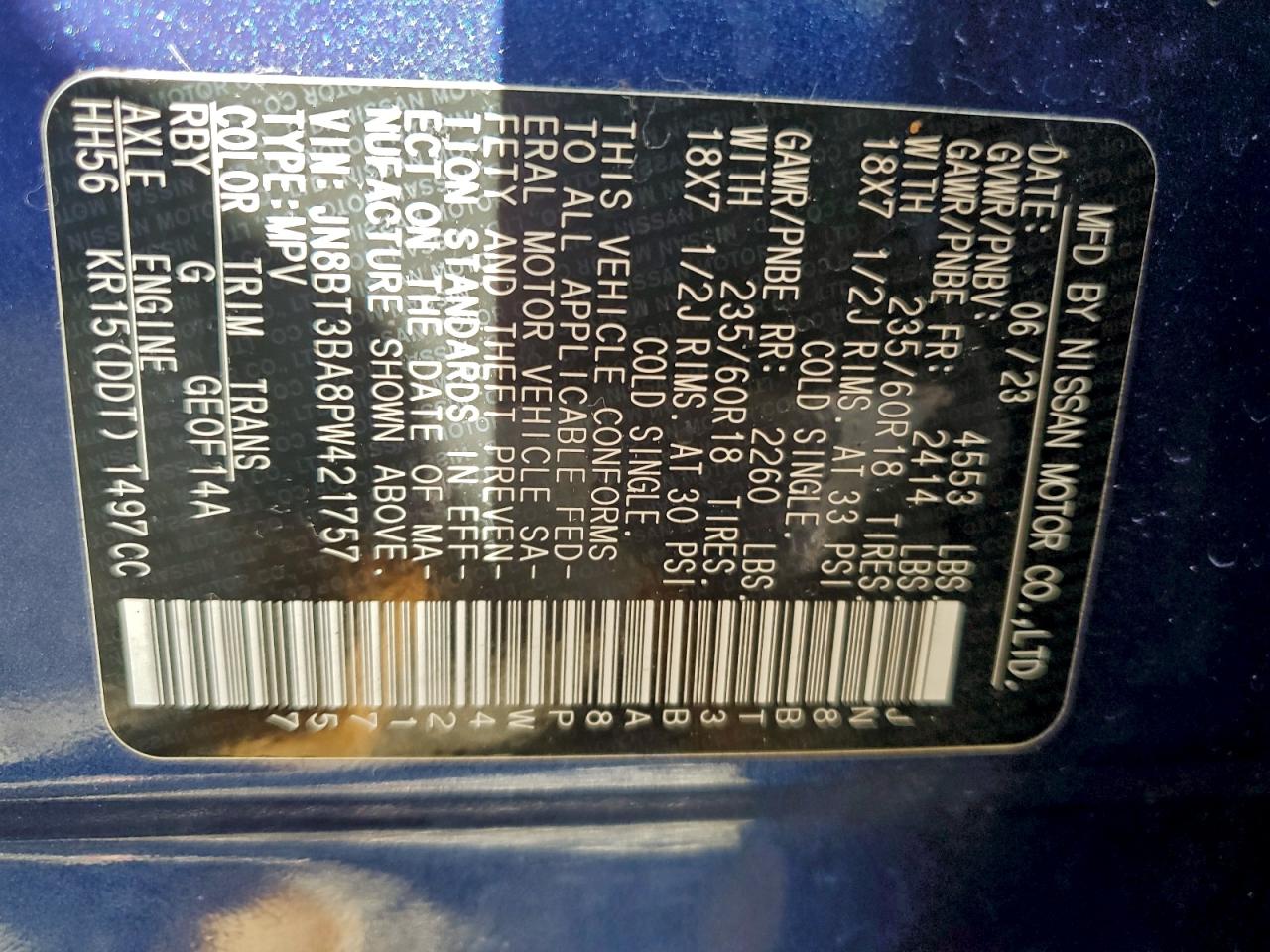 2023 Nissan Rogue Sv VIN: JN8BT3BA8PW421757 Lot: 94330985