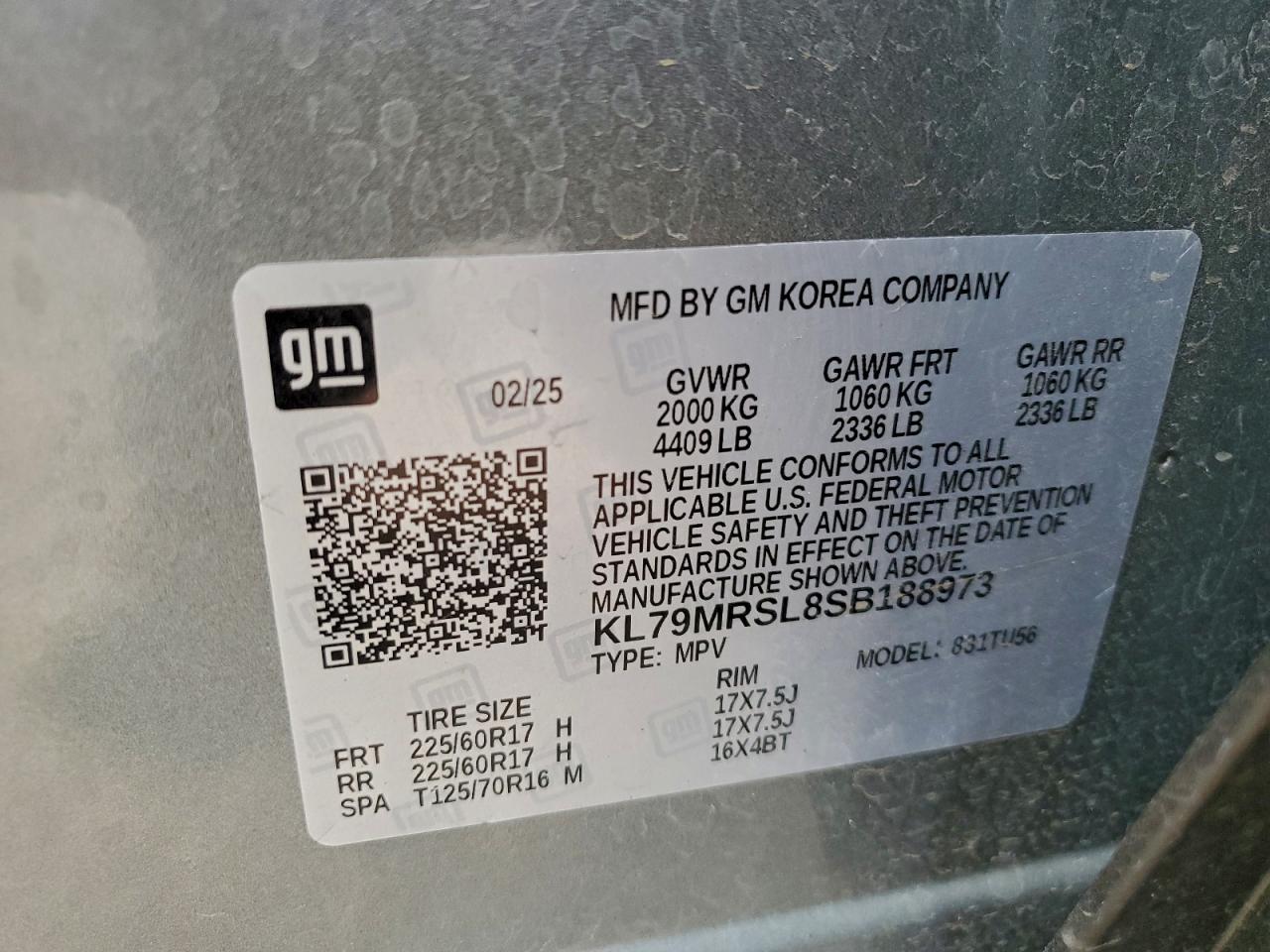 2025 Chevrolet Trailblazer Lt VIN: KL79MRSL8SB188973 Lot: 96921765