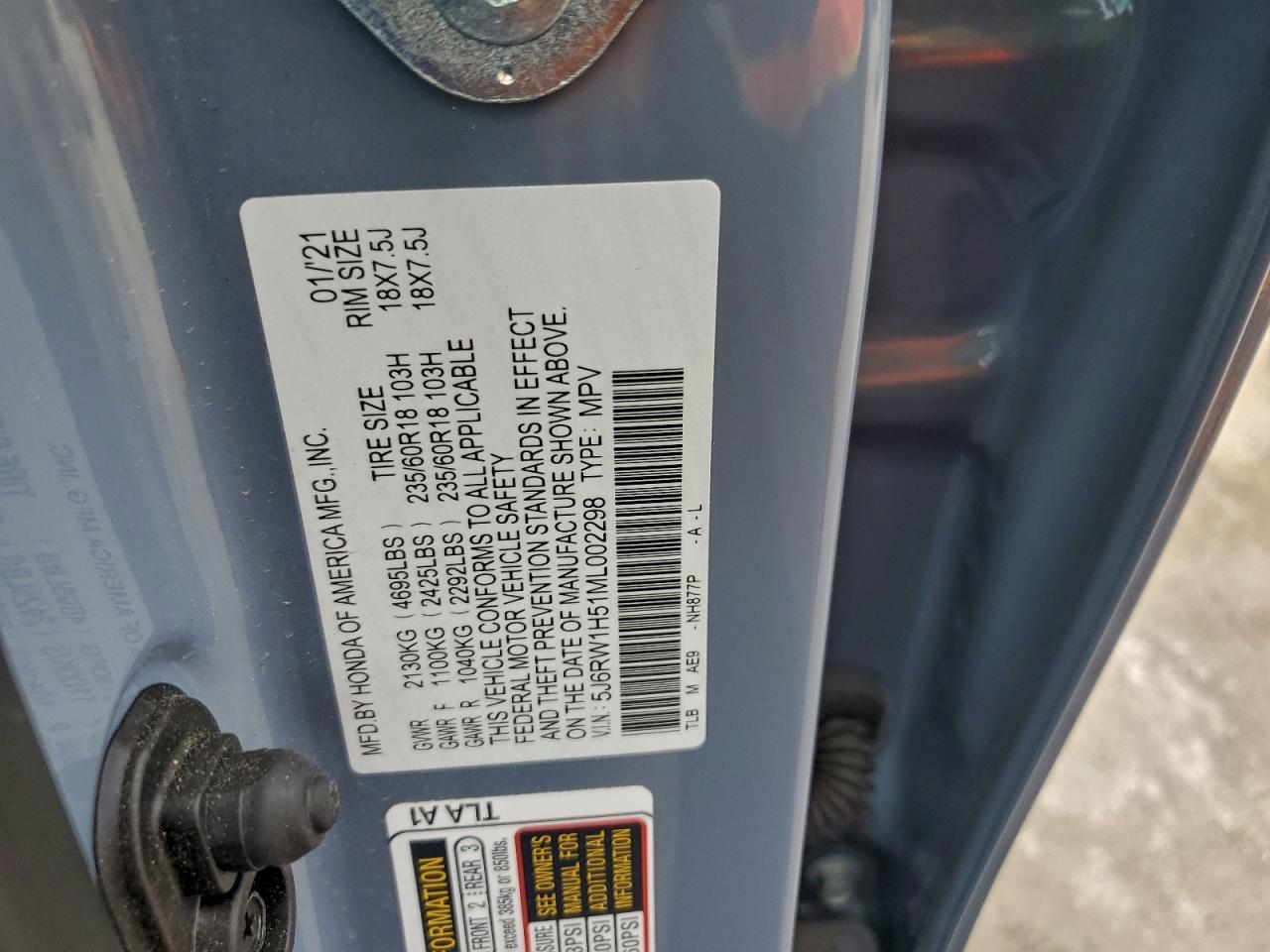 2021 Honda Cr-V Ex VIN: 5J6RW1H51ML002298 Lot: 97181275