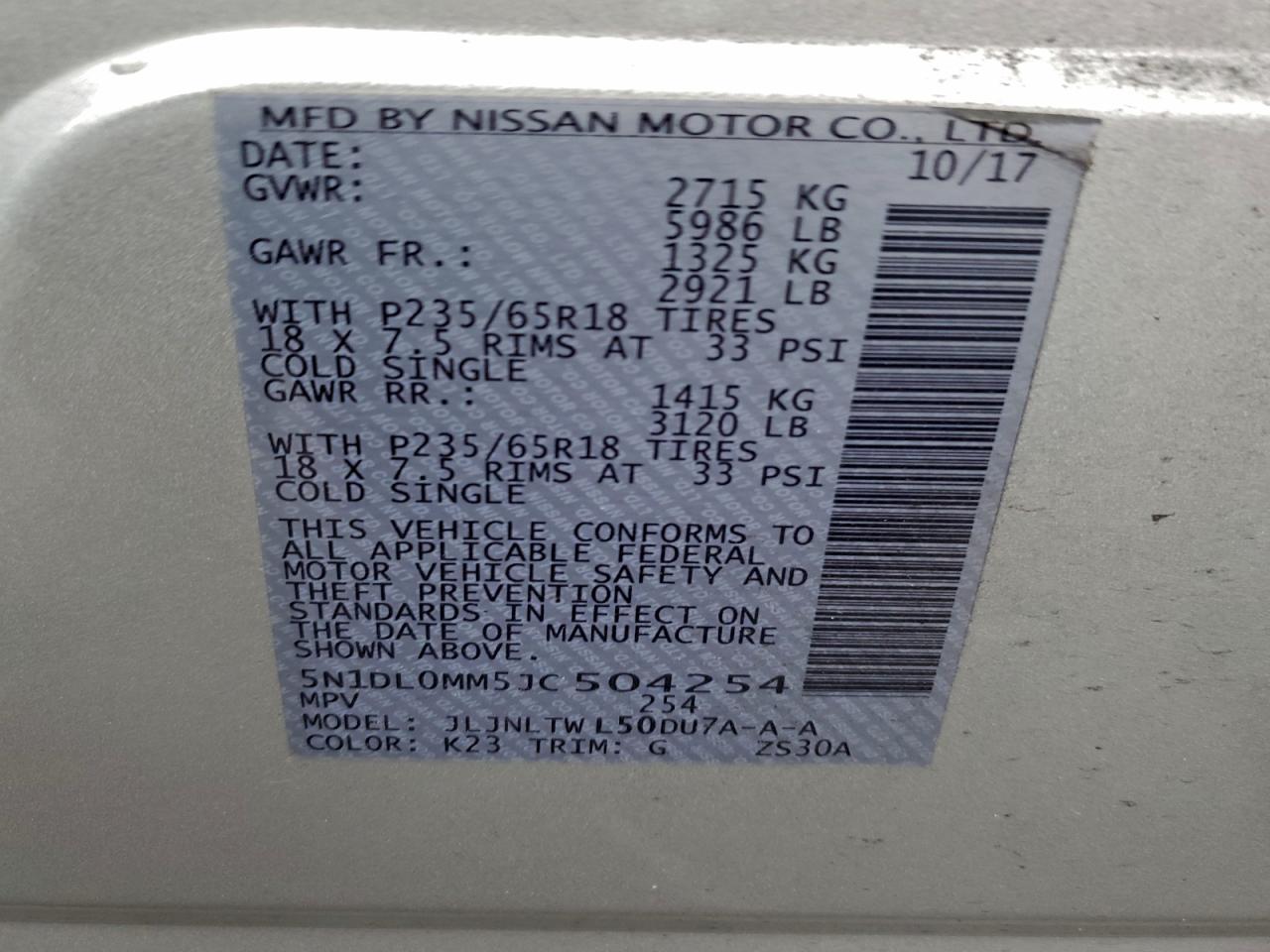 2018 Infiniti Qx60 VIN: 5N1DL0MM5JC504254 Lot: 95954445