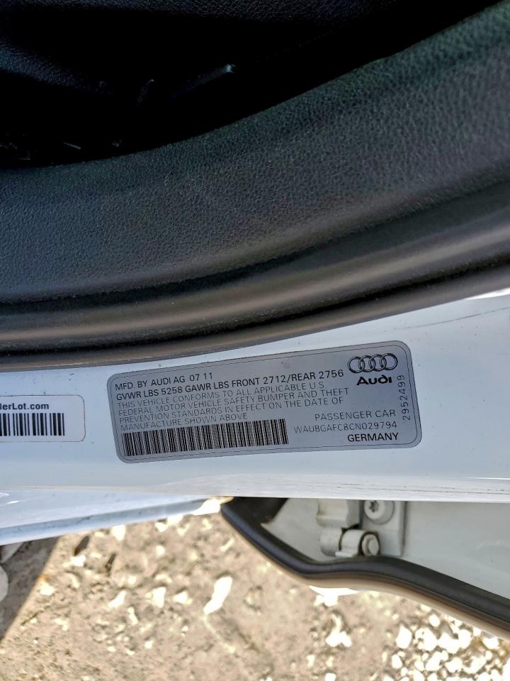 2012 Audi A6 VIN: WAUBGAFC8CN029794 Lot: 94905595