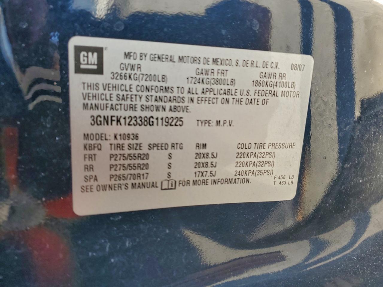 2008 Chevrolet Avalanche K1500 VIN: 3GNFK12338G119225 Lot: 97121515