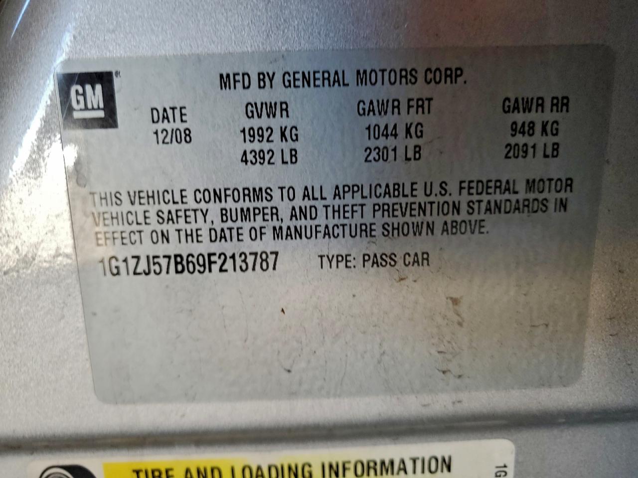 2009 Chevrolet Malibu 2Lt VIN: 1G1ZJ57B69F213787 Lot: 94668215