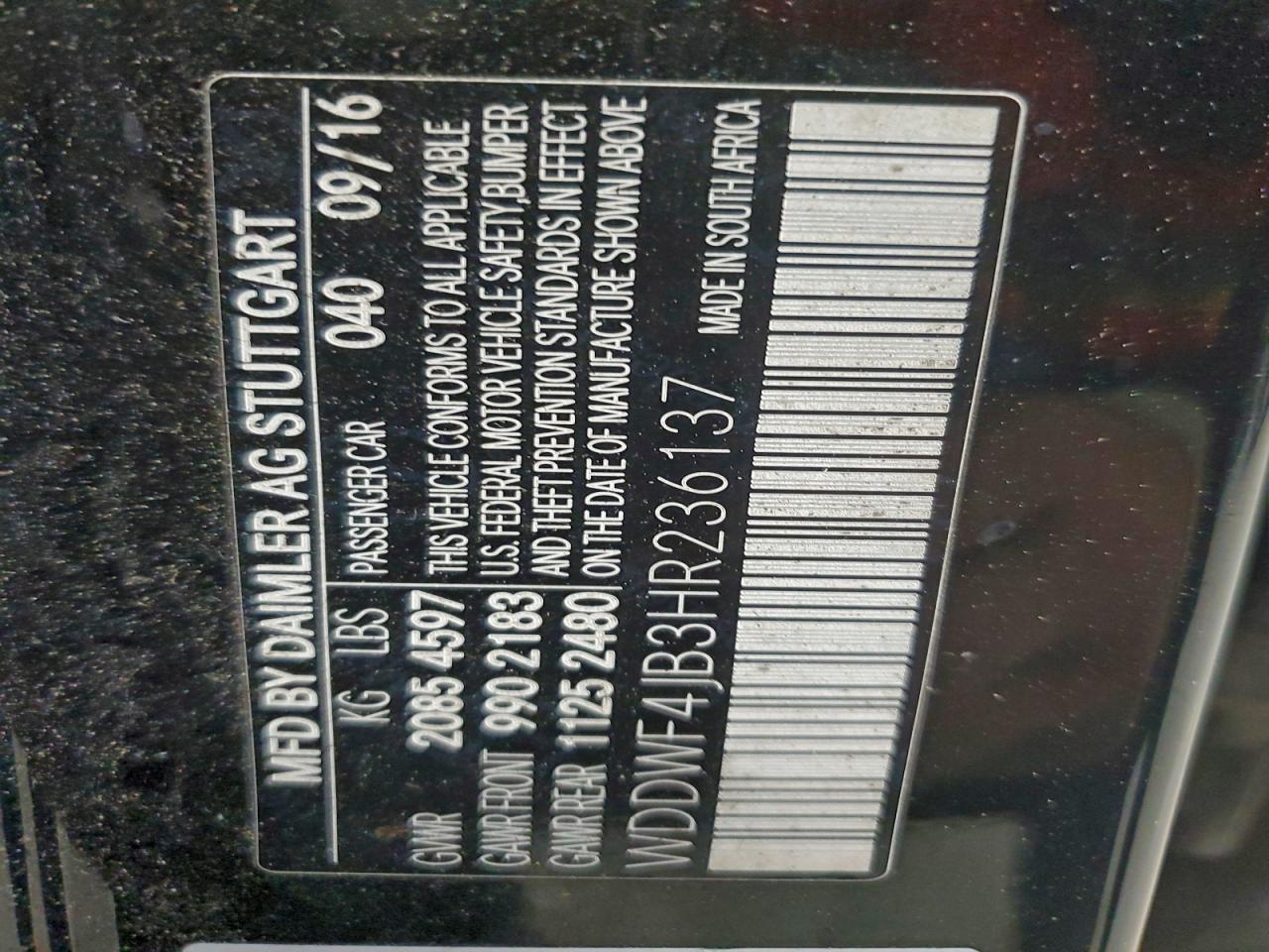 2017 Mercedes-Benz C 300 VIN: WDDWF4JB3HR236137 Lot: 97580345