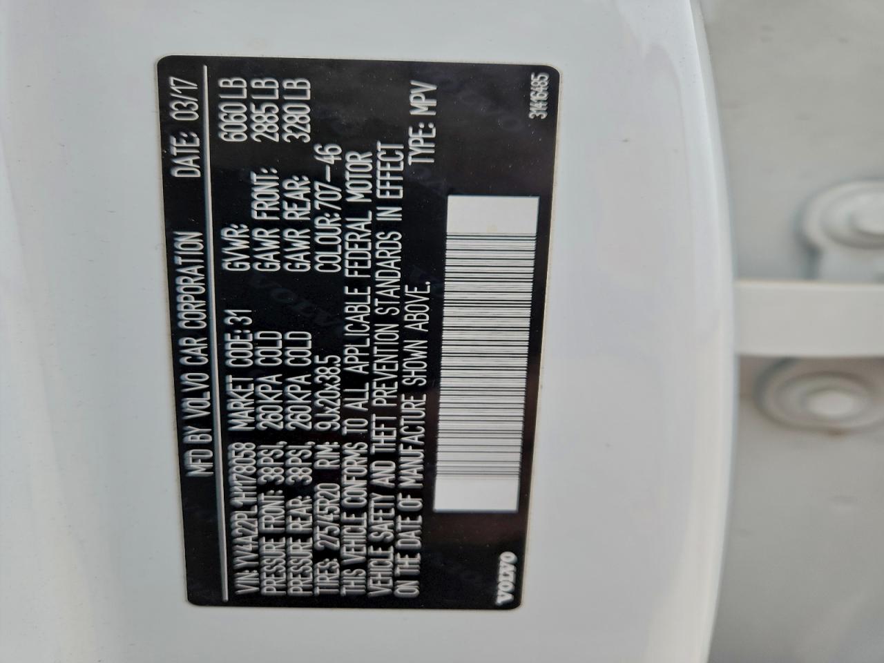 2017 Volvo Xc90 T6 VIN: YV4A22PL1H1178058 Lot: 97298305