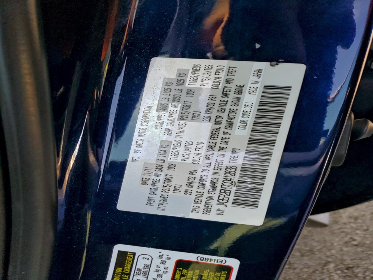 2012 Mazda Cx-7 VIN: JM3ER2BM7C0412838 Lot: 95095125