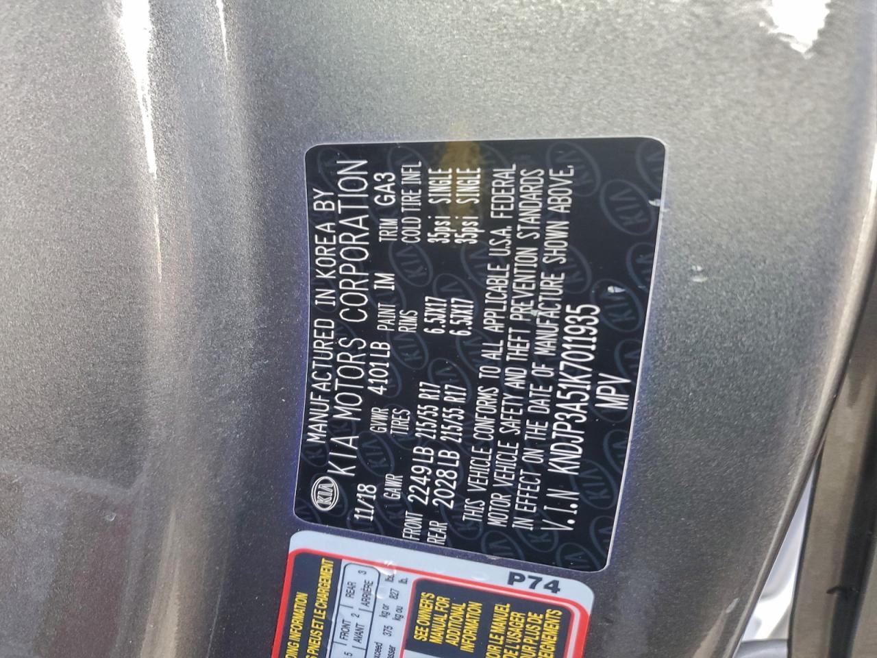 2019 Kia Soul + VIN: KNDJP3A51K7011935 Lot: 95170855