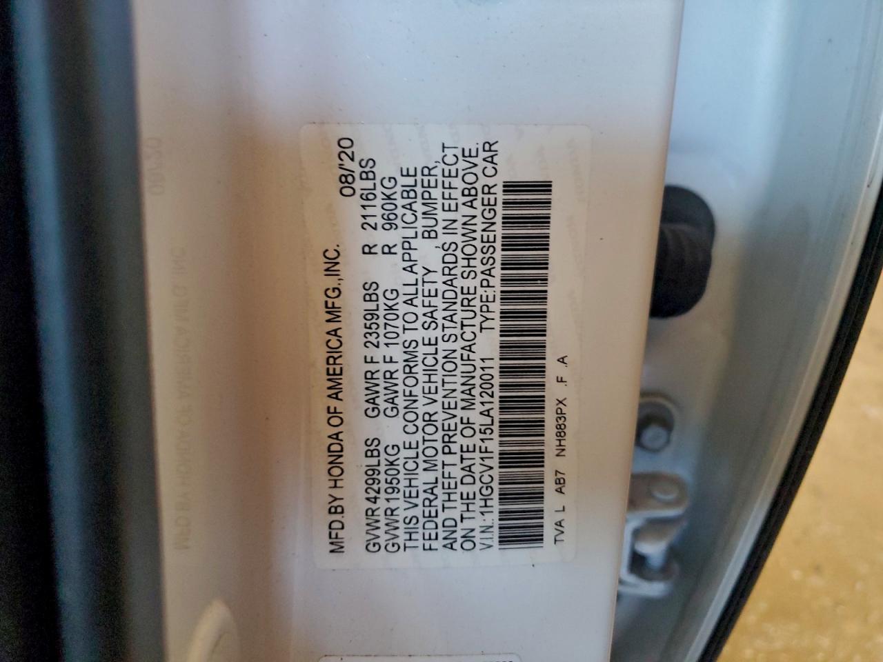 2020 Honda Accord Lx VIN: 1HGCV1F15LA120011 Lot: 96082735