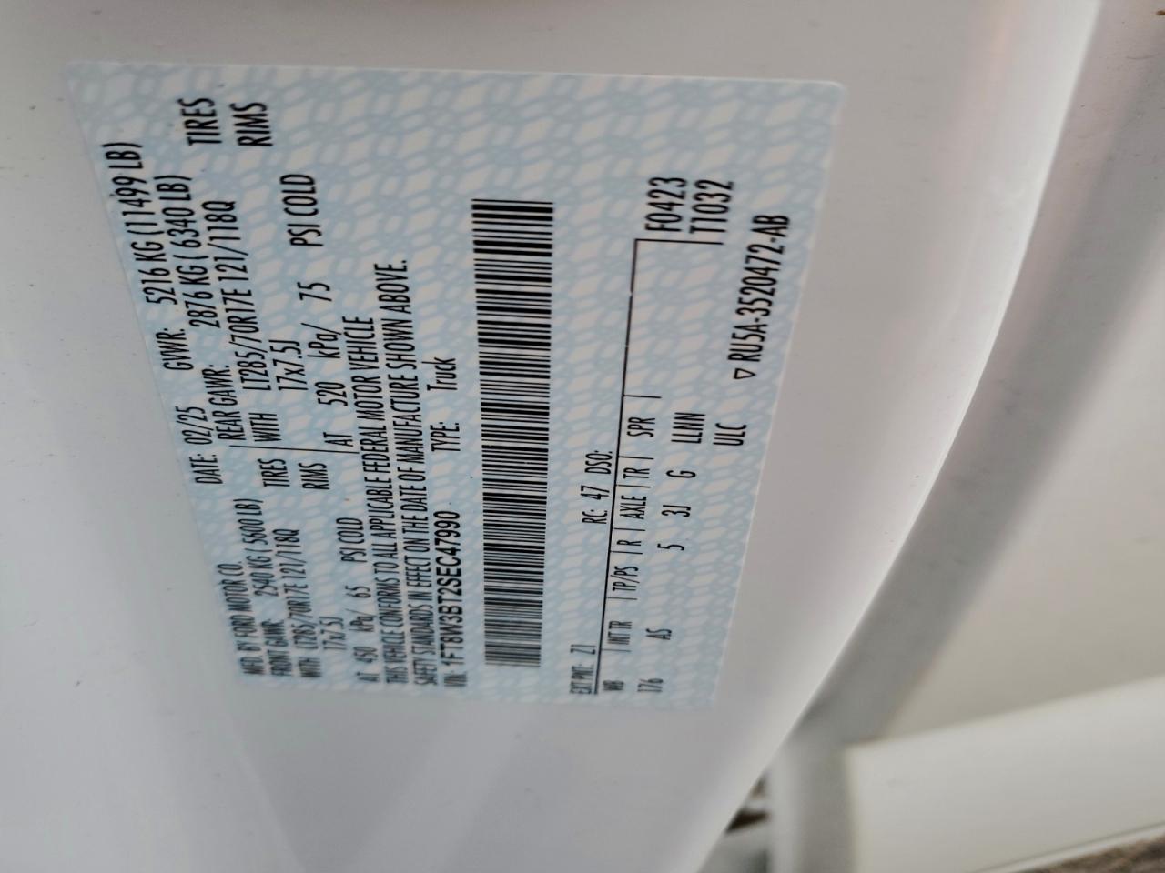 2025 Ford F350 Super Duty VIN: 1FT8W3BT2SEC47990 Lot: 95267615