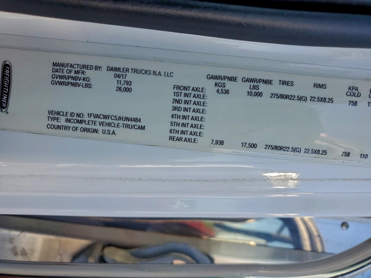 2018 Freightliner M2 106 Medium Duty VIN: 1FVACWFC5JHJN4484 Lot: 96079055