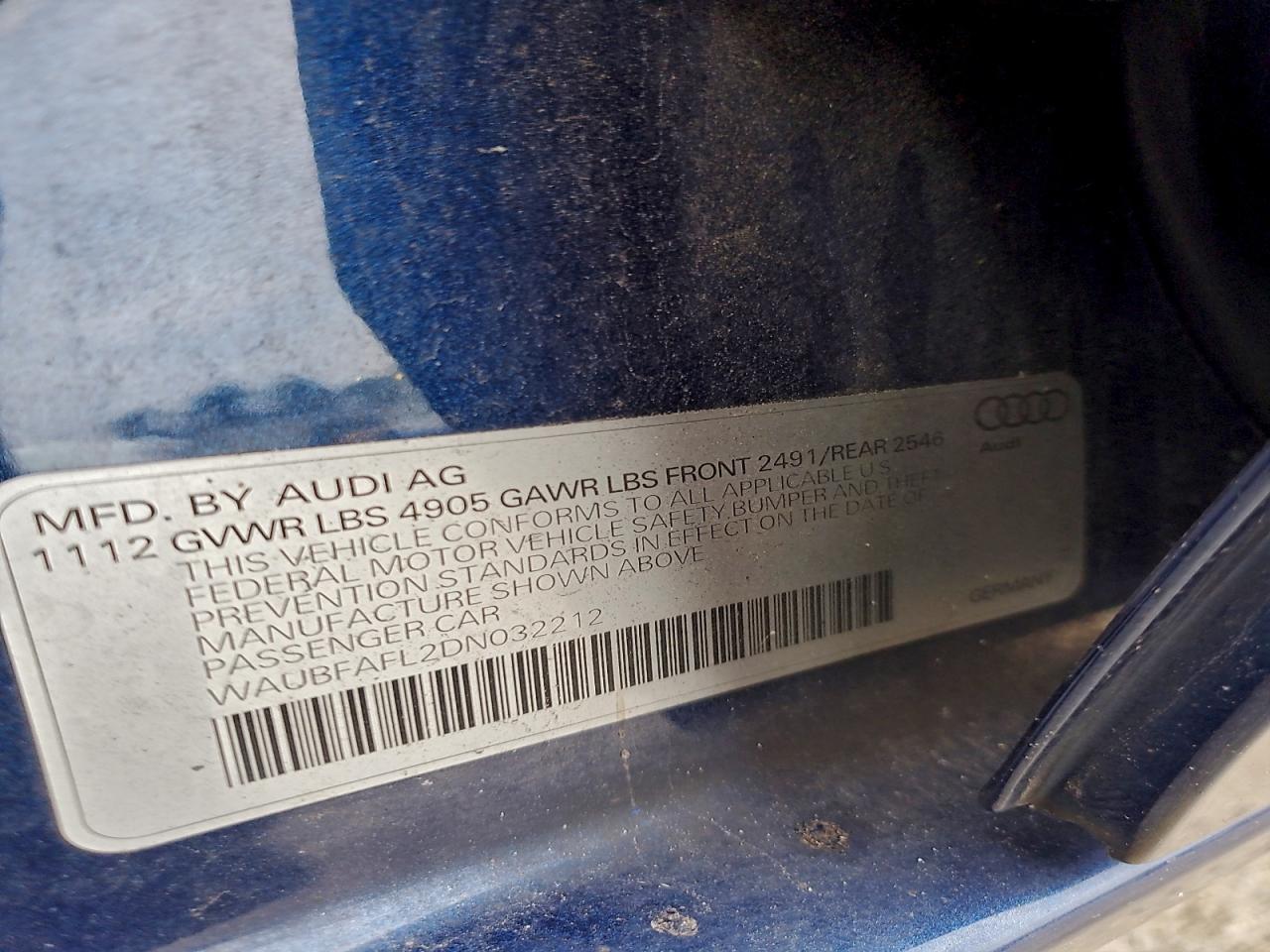 2013 Audi A4 Premium VIN: WAUBFAFL2DN032212 Lot: 94852055