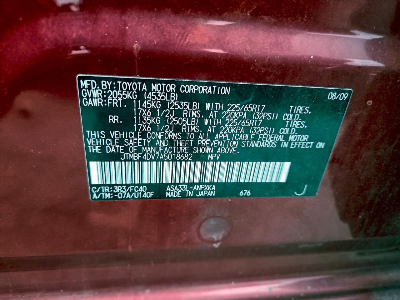 2010 Toyota Rav4 VIN: JTMBF4DV7A5018682 Lot: 94589565