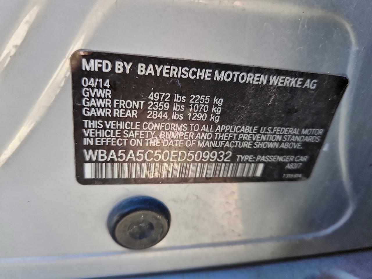 2014 BMW 528 I VIN: WBA5A5C50ED509932 Lot: 95218595