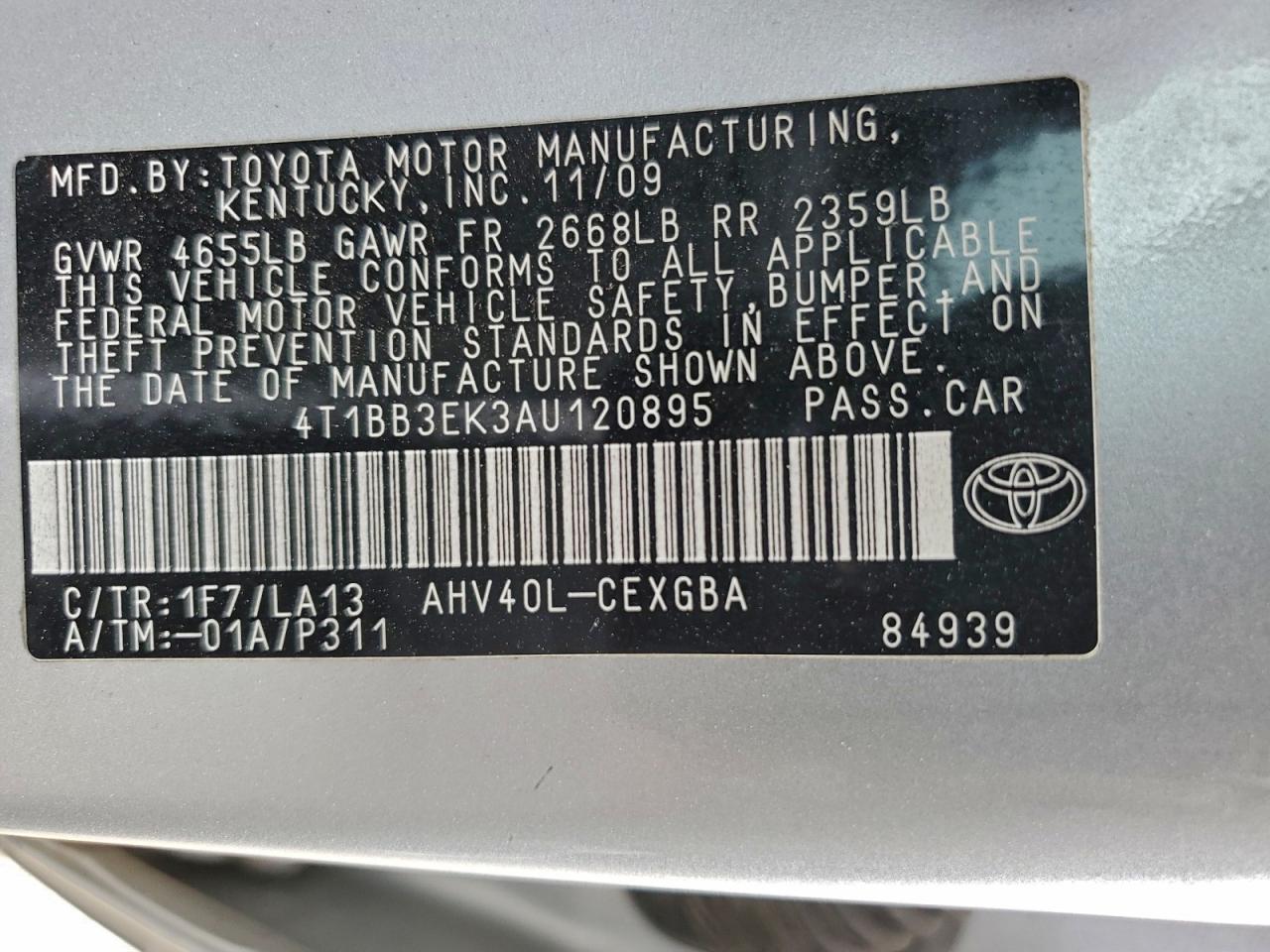 2010 Toyota Camry Hybrid VIN: 4T1BB3EK3AU120895 Lot: 97208275