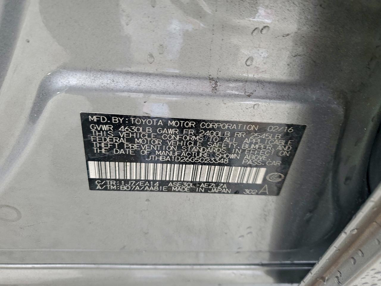 2016 Lexus Is 200T VIN: JTHBA1D26G5023348 Lot: 95124235