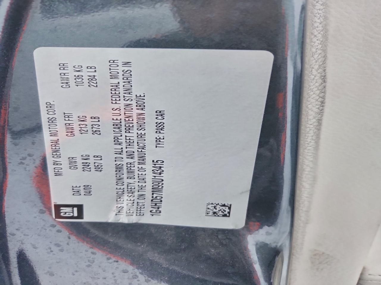 2009 Buick Lucerne Cxl VIN: 1G4HD57M99U143415 Lot: 94665455