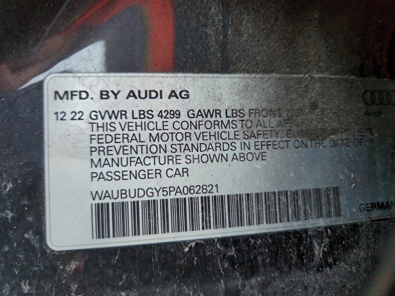 2023 Audi A3 Premium Plus VIN: WAUBUDGY5PA062821 Lot: 94663265