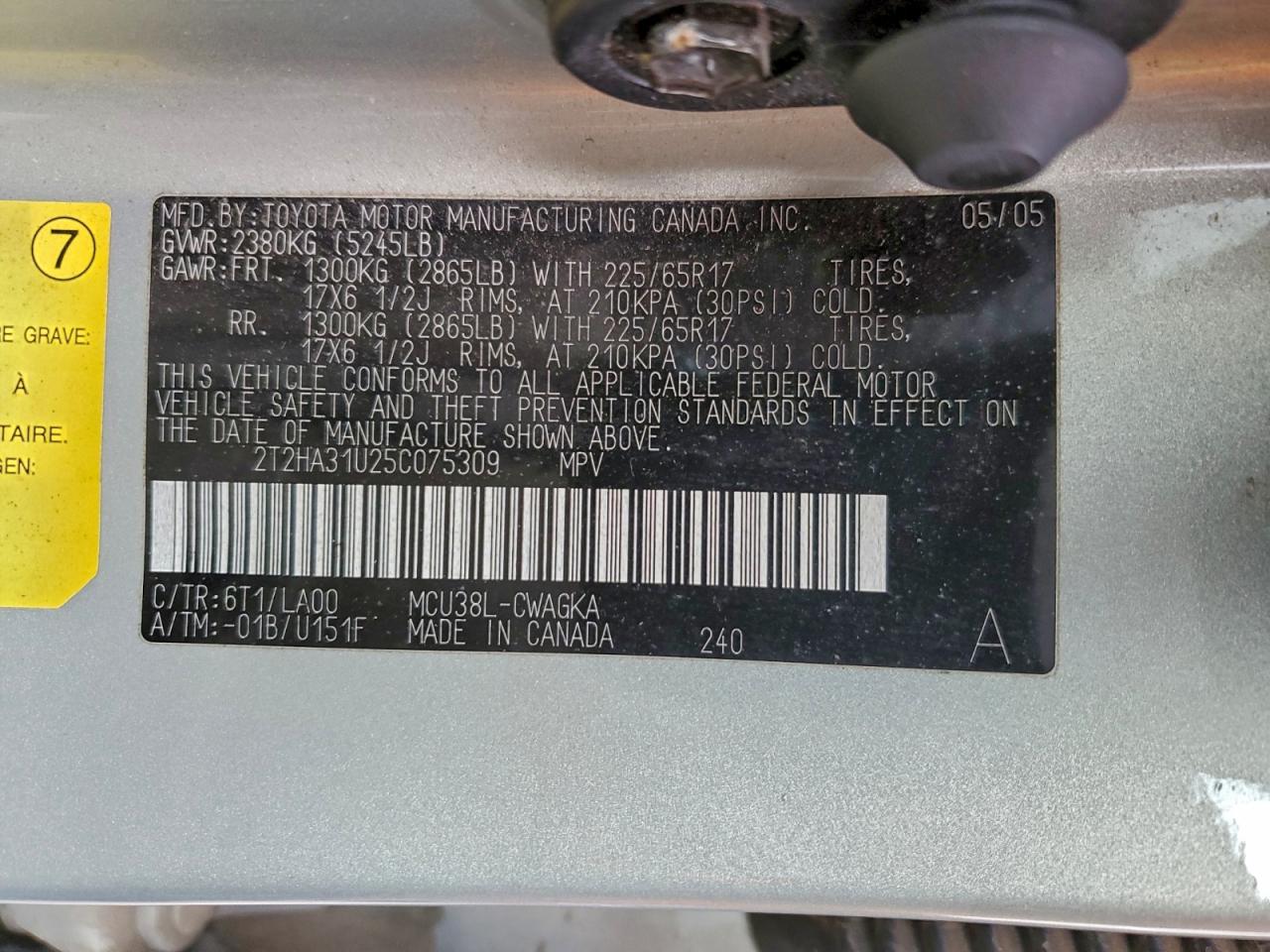 2005 Lexus Rx 330 VIN: 2T2HA31U25C075309 Lot: 95133695